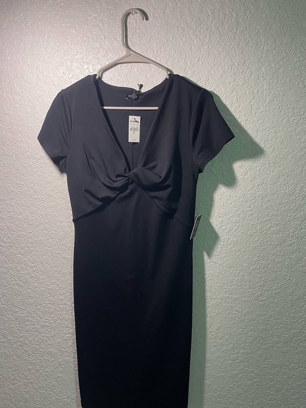 Express Black Knot-Front Midi Dress with V-Neck